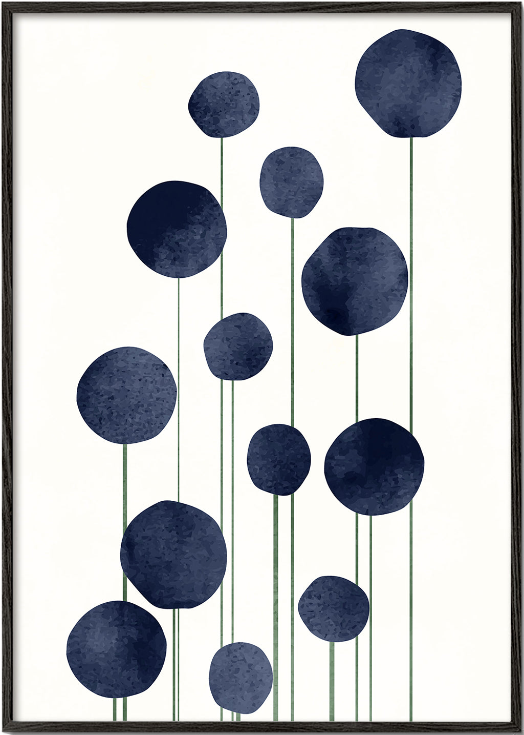Botanische print met navy cirkels