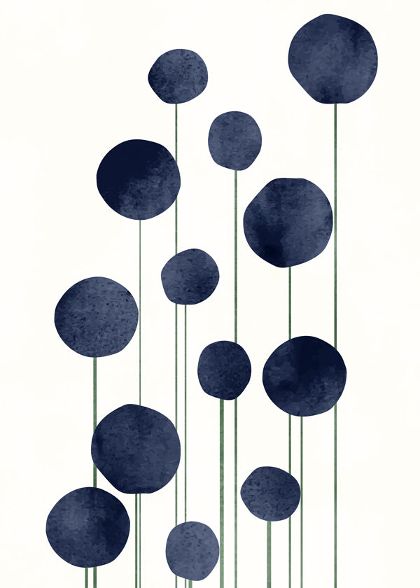 Botanische print met navy cirkels