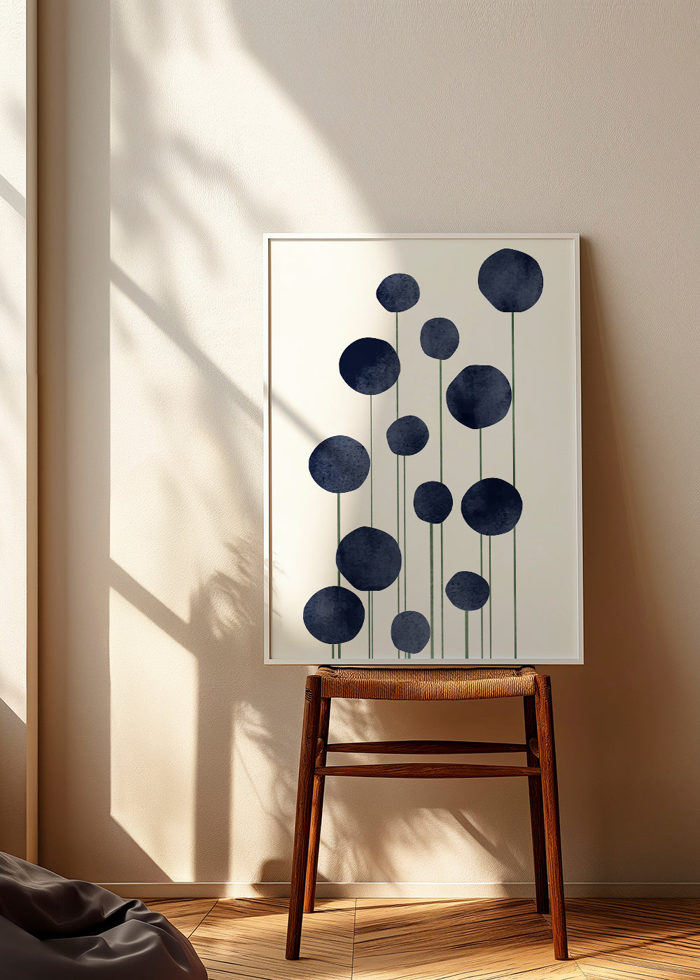 Botanische print met navy cirkels