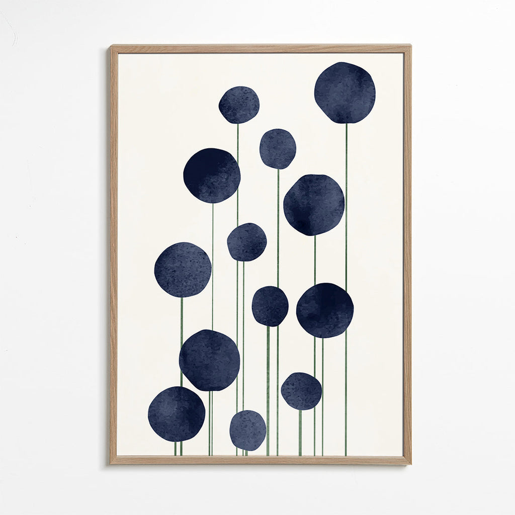 Botanische print met navy cirkels