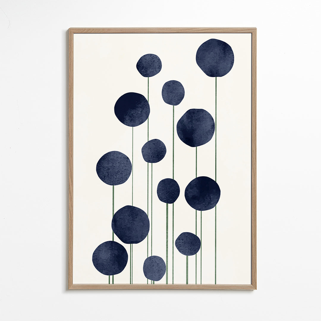 Botanische print met navy cirkels