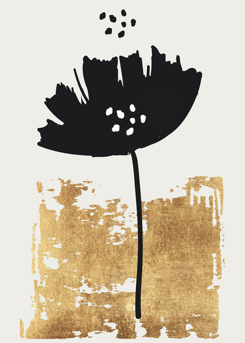 Botanische print: zwarte klaproos met gouden textuur