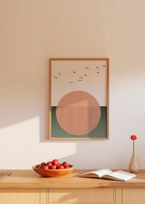 Abstracte poster koraal cirkel met vogels