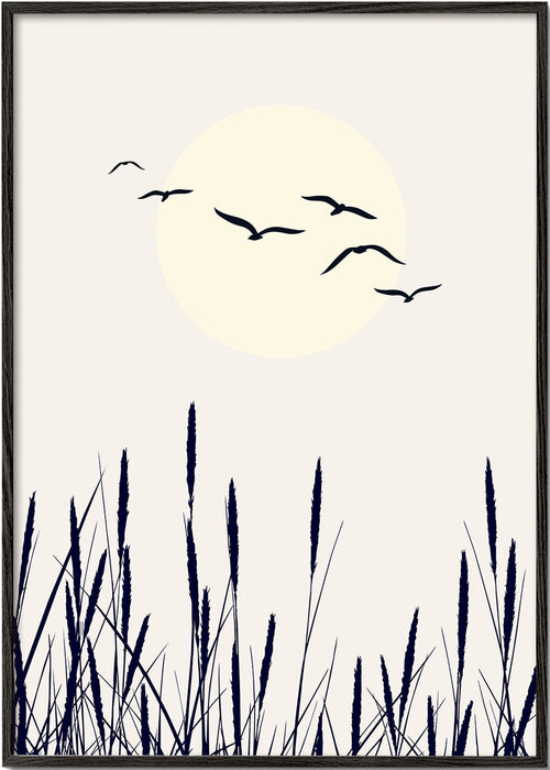 Botanische poster met riet en zonsopgang
