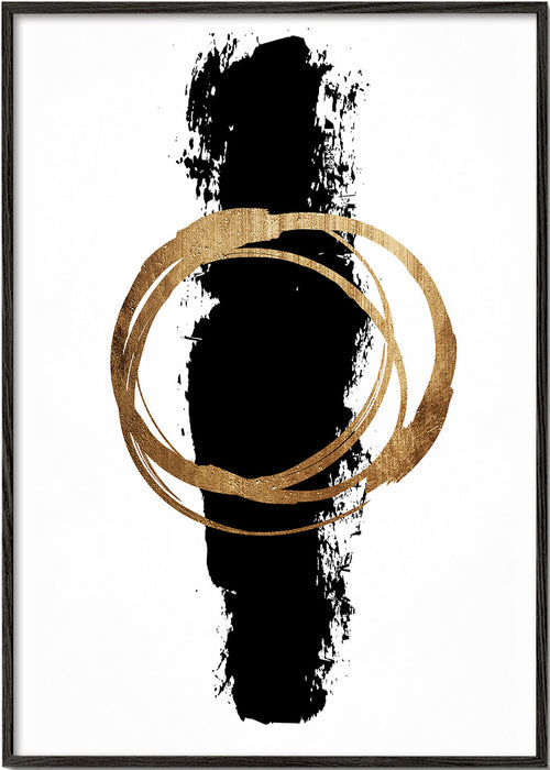 Geometrische poster: gouden cirkel met verticale streep