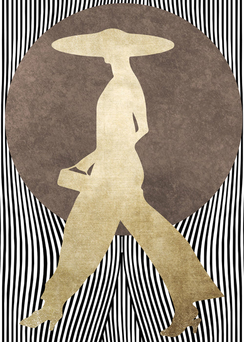 Mode-illustratie met gouden silhouet en grafische achtergrond