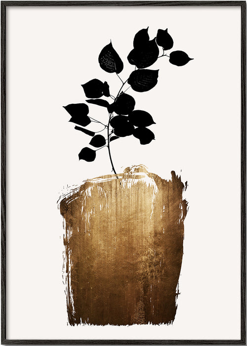 Botanische poster met zwart blad en gouden streek