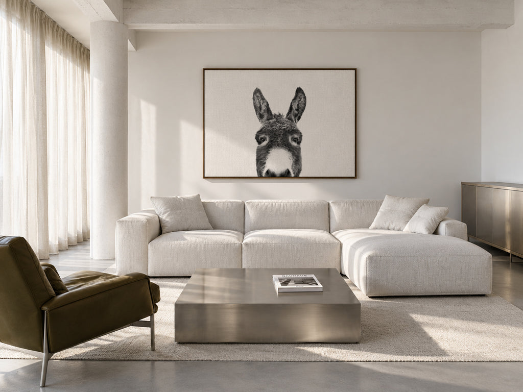 Hey donkey BW - Framed canvas in an interior