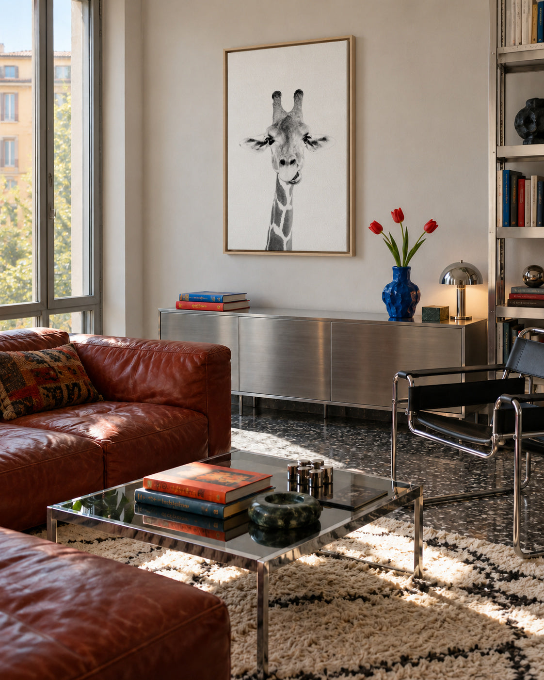 Baby giraffe - Framed canvas in an interior