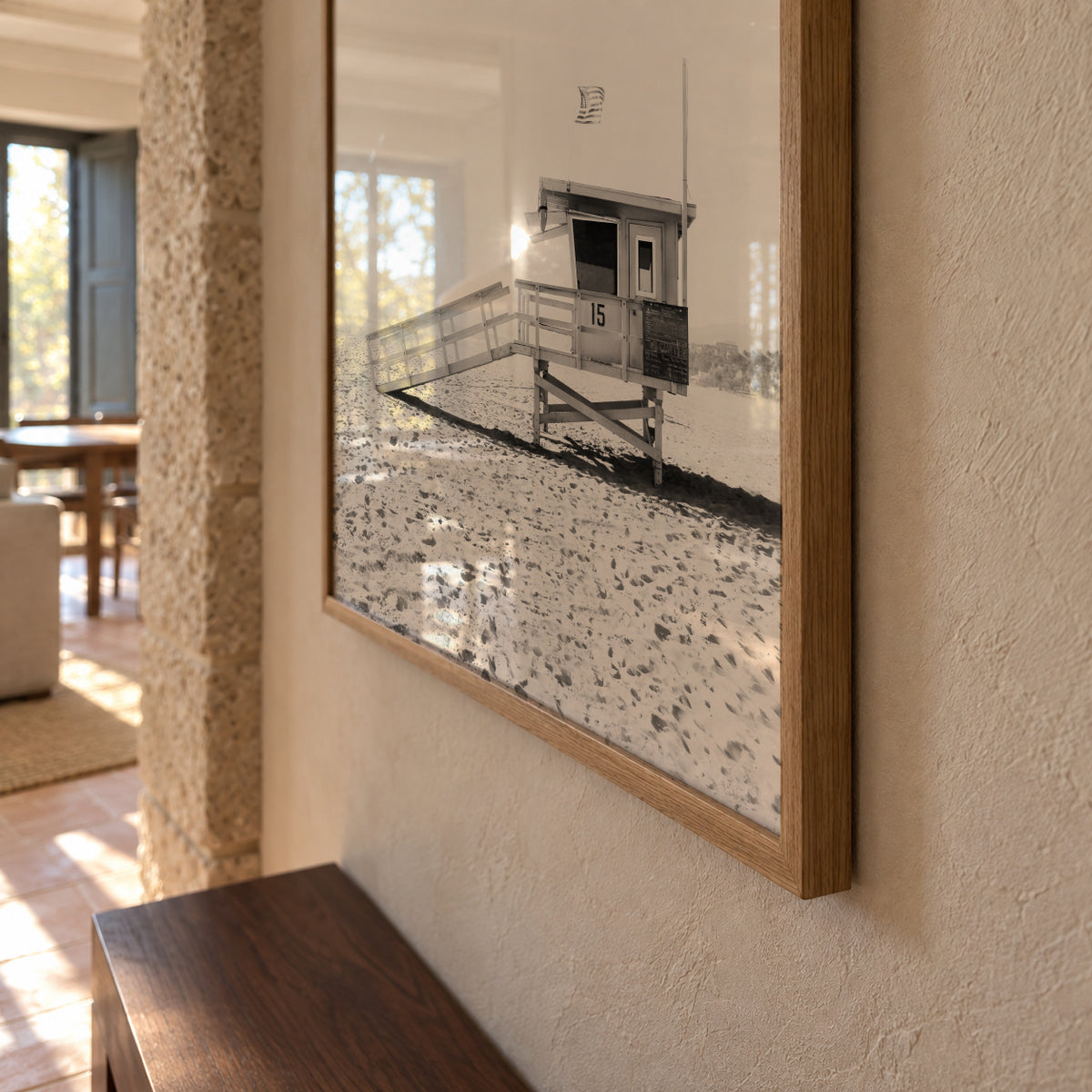 Beach hut BW - Framed poster detail