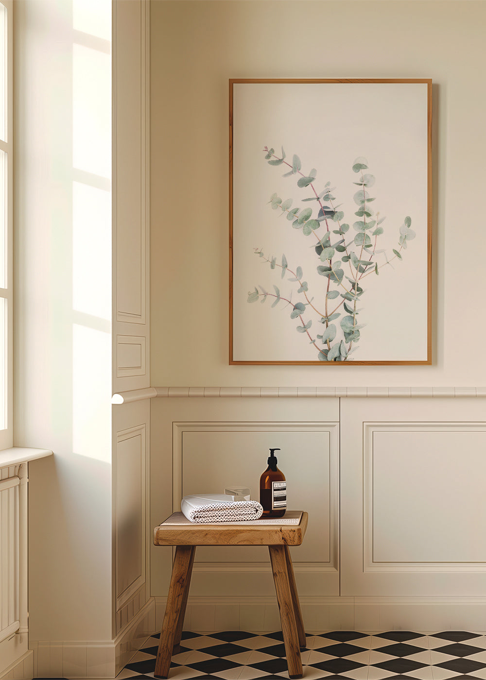 Botanische poster: eucalyptus tak op witte achtergrond