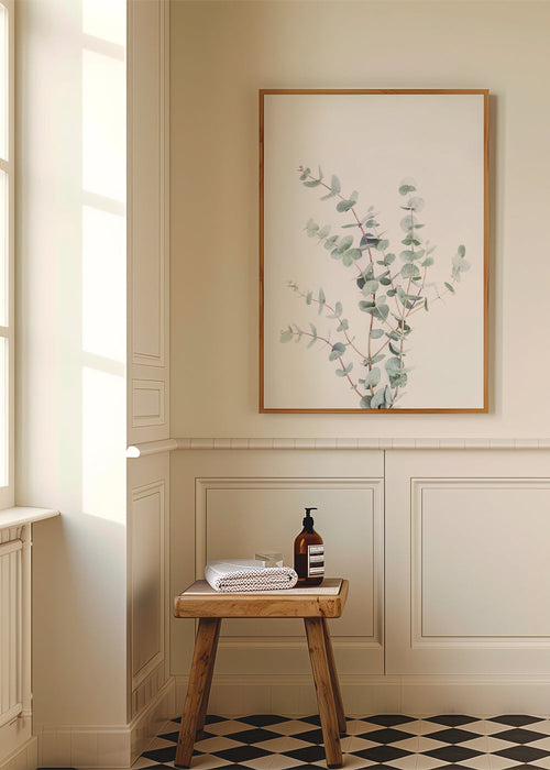 Botanische poster: eucalyptus tak op witte achtergrond