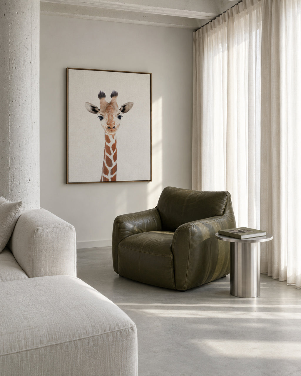 Baby Giraffe - Framed canvas in an interior