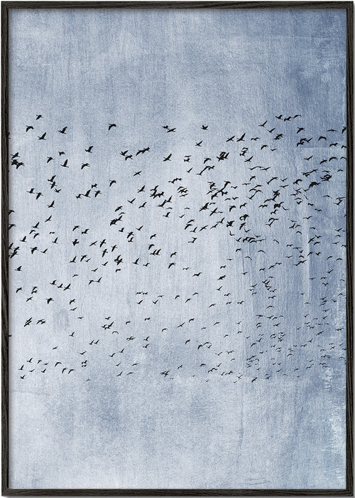 Abstract kunstwerk: zwerm vogels op blauwe textuur