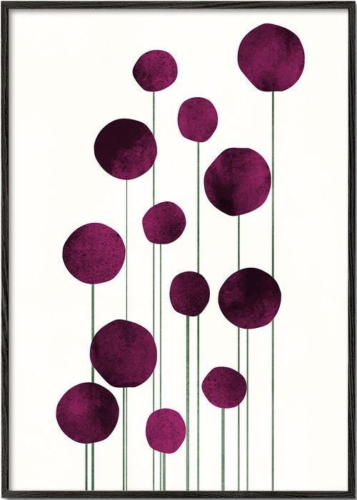 Botanische poster paarse cirkels aan stelen