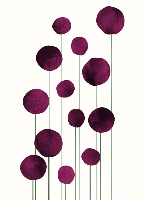 Botanische poster paarse cirkels aan stelen