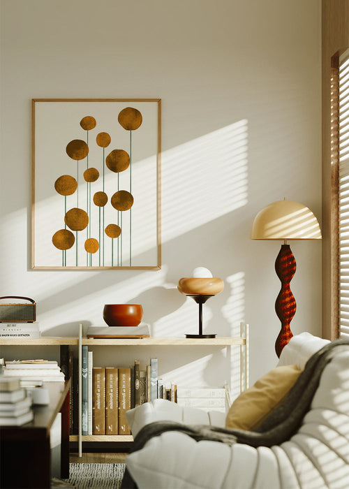 Botanische poster gouden cirkels met slanke stelen