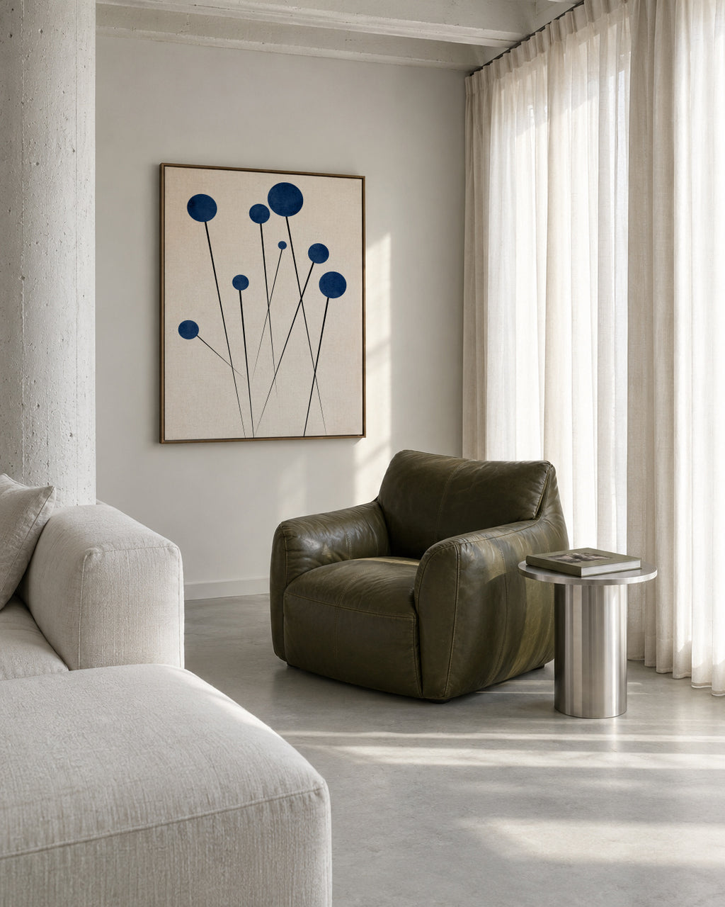 Blue Flowers In The Wilderness - Framed canvas in an interior