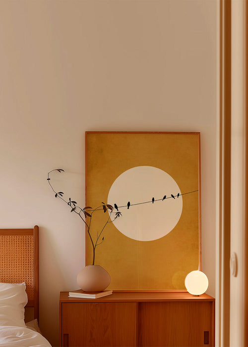 Poster vogel-silhouetten op één draad