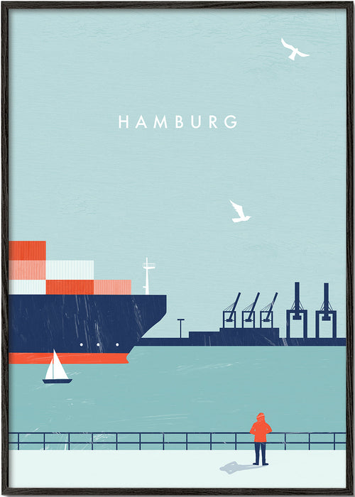 Reisposter Hamburg haven illustratie