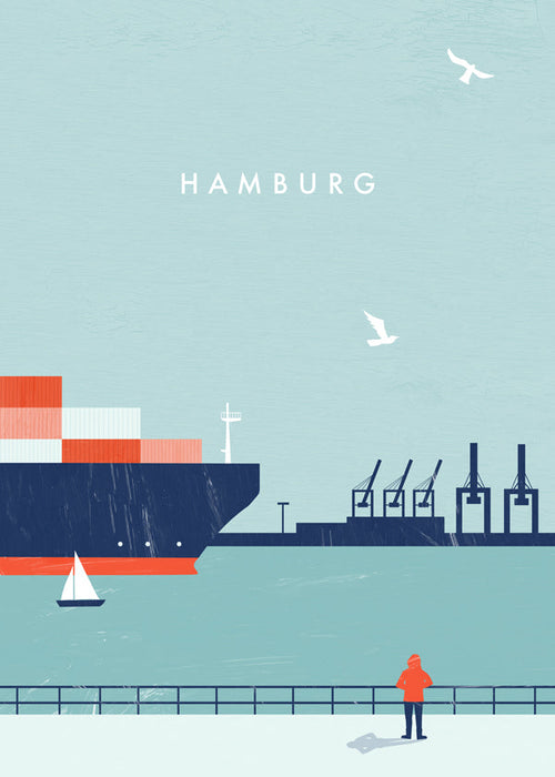 Reisposter Hamburg haven illustratie