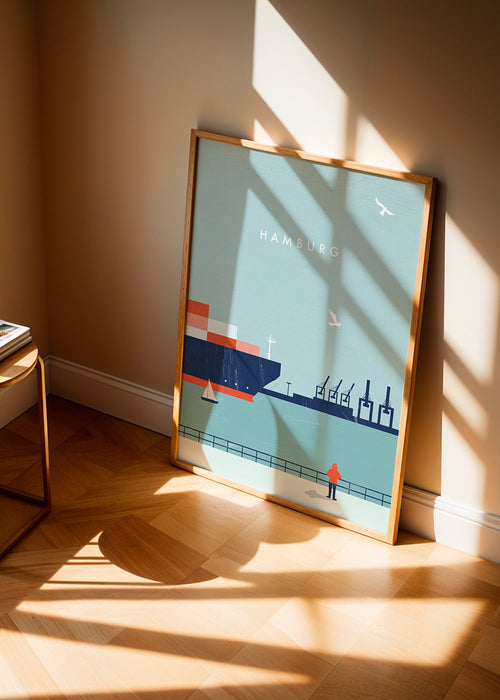 Reisposter Hamburg haven illustratie