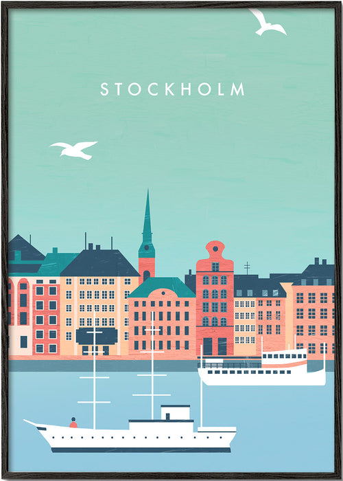 Poster Stockholm haven met boten