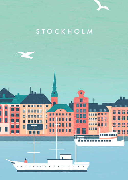 Poster Stockholm haven met boten