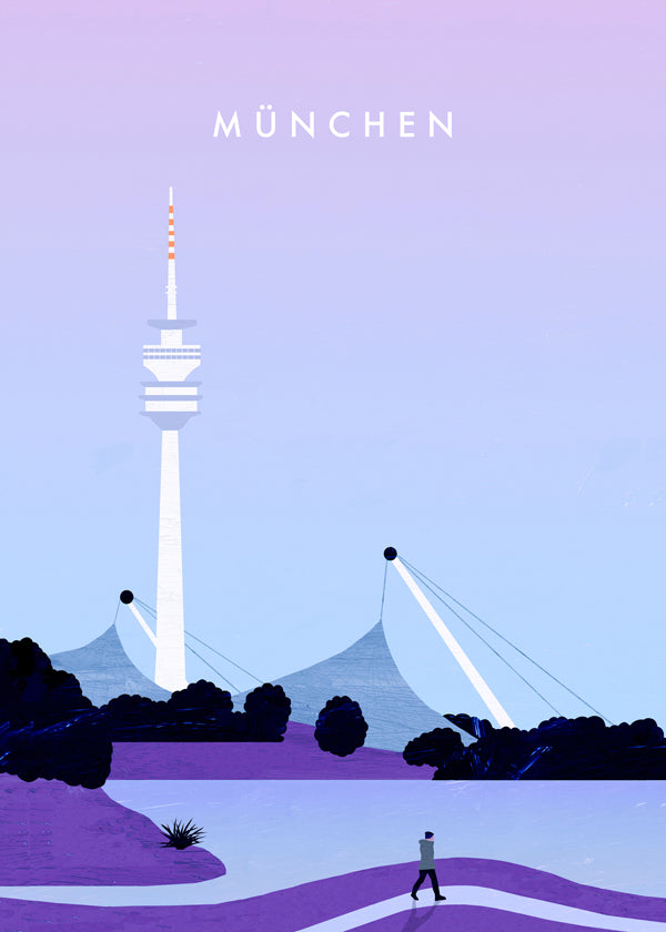 Stadsposter München skyline gestileerd