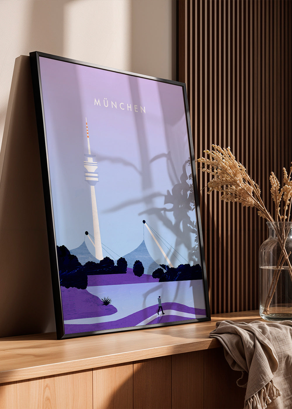 Stadsposter München skyline gestileerd