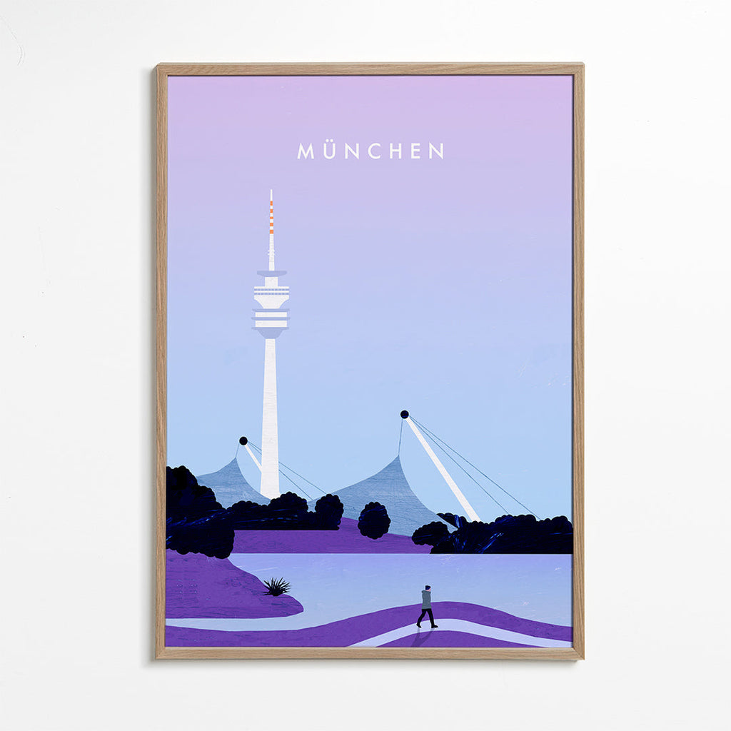 Stadsposter München skyline gestileerd