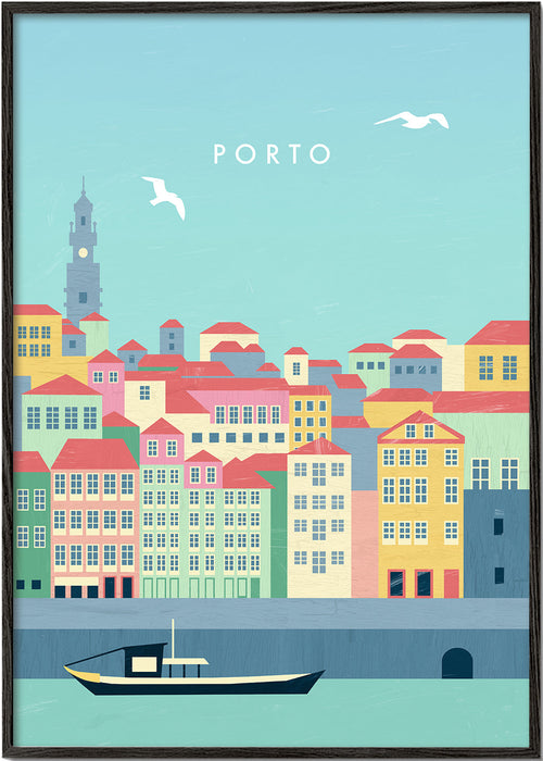 Reisposter Porto geïllustreerde haven