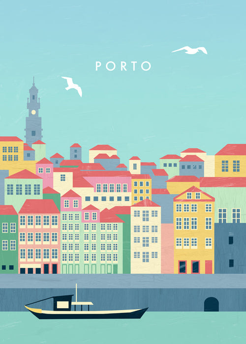 Reisposter Porto geïllustreerde haven
