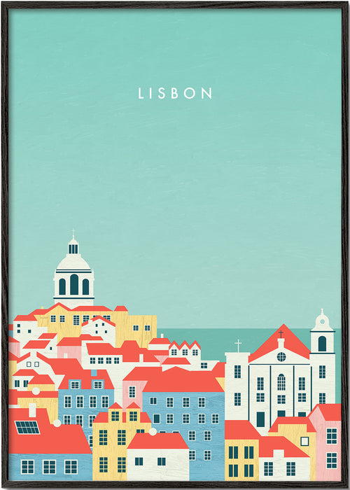 Stedenposter Lissabon geïllustreerde skyline