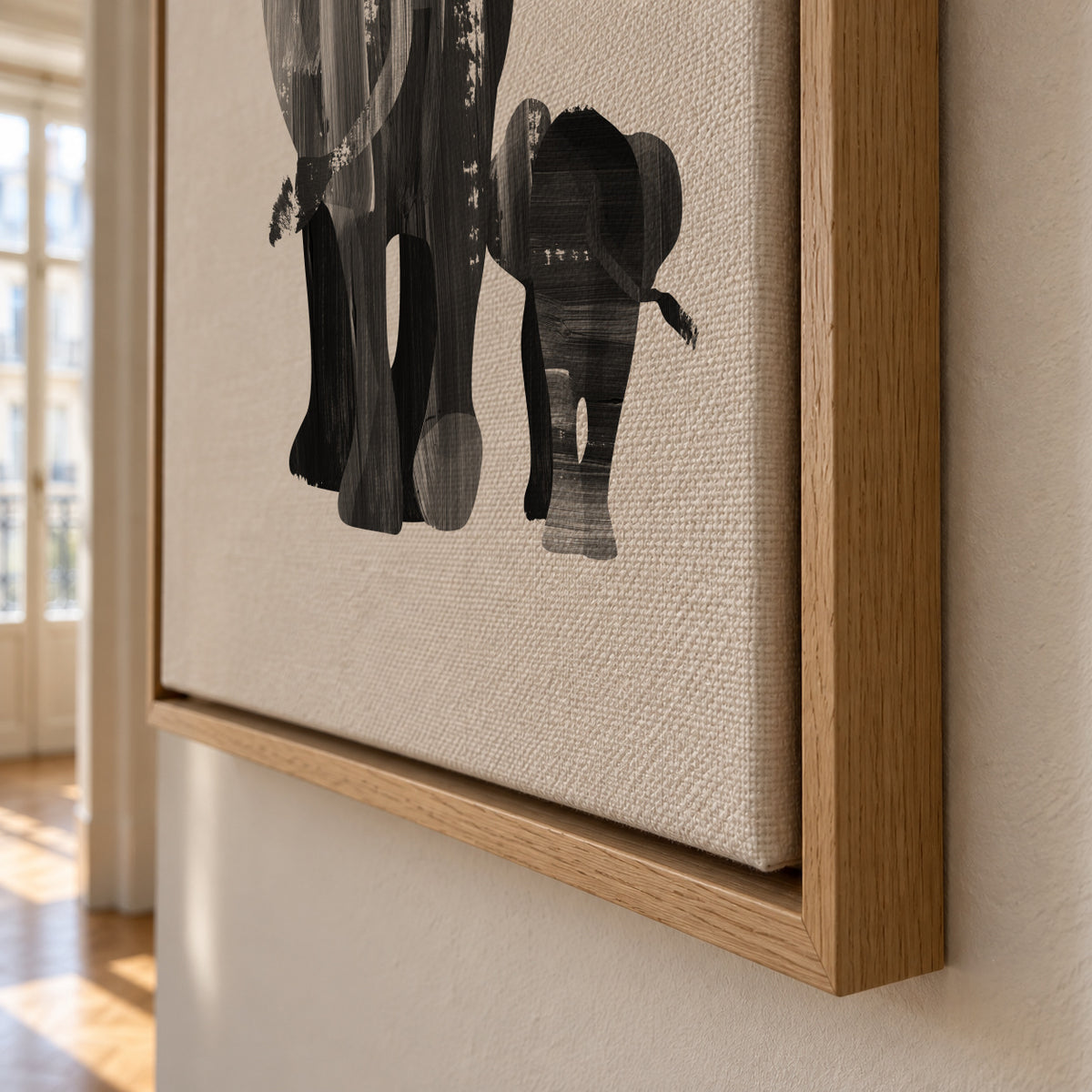 A walk together (black and white) - Framed canvas detail