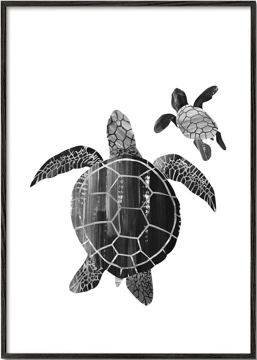 Minimalistische schildpad in zwart-wit