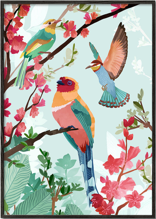 Illustratie vogels en bloemen