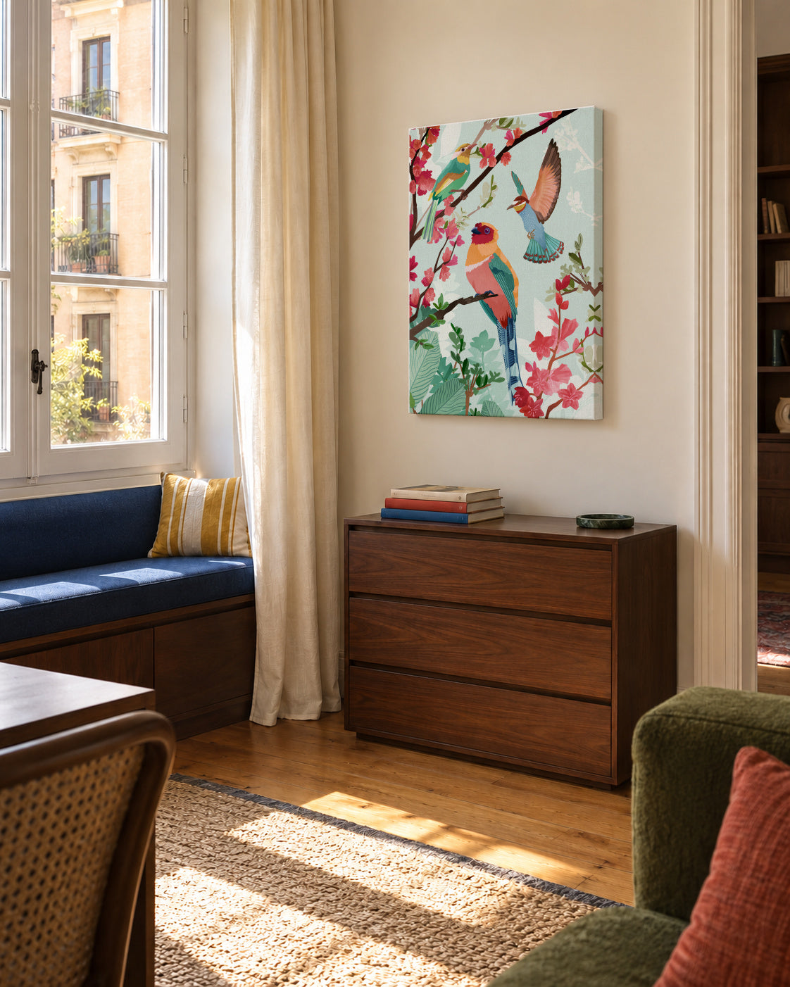 Birds of summer - Unframed canvas in an interior