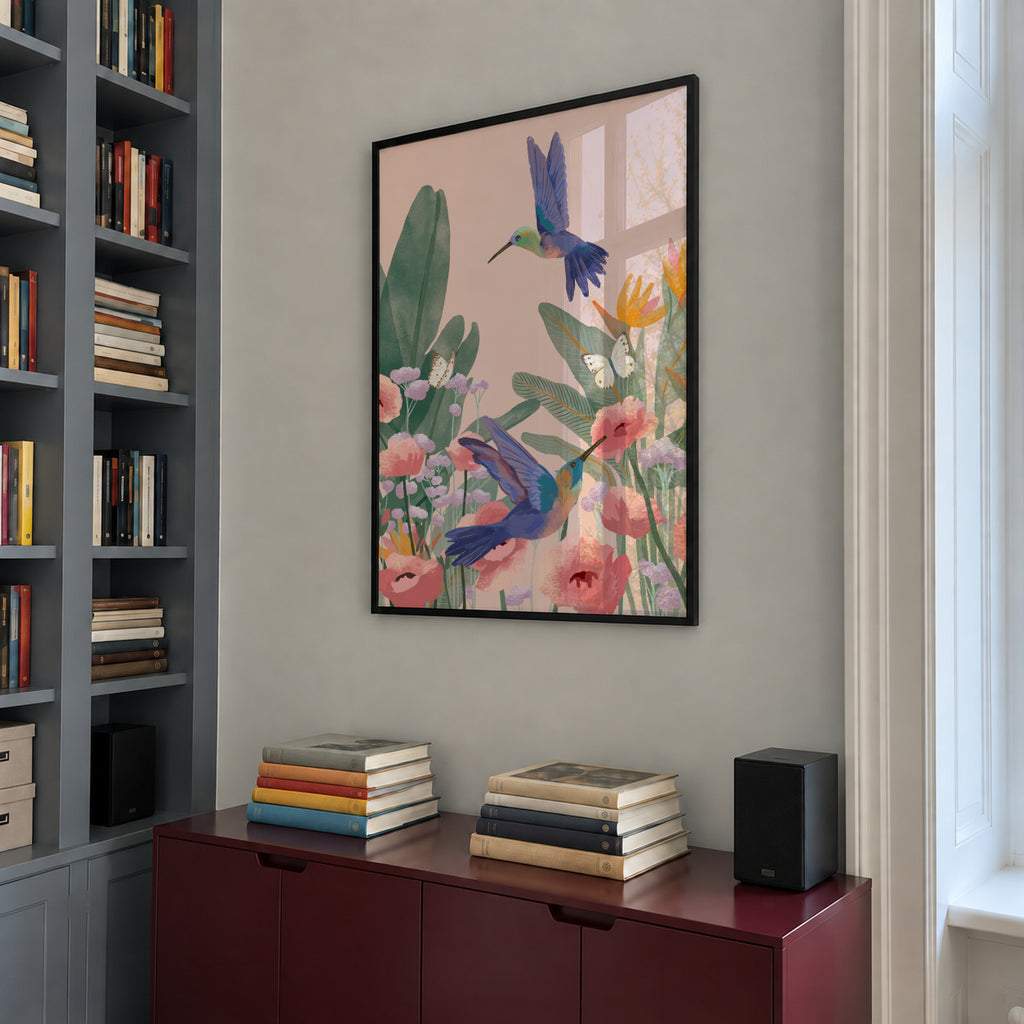 Hummingbirds - Framed poster in an interior