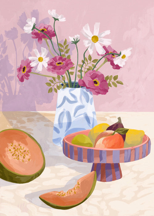 Keuken kunst: fruitstilleven met vaas