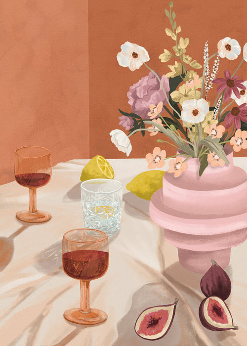 Keuken kunst: bloemstilleven met vijgen
