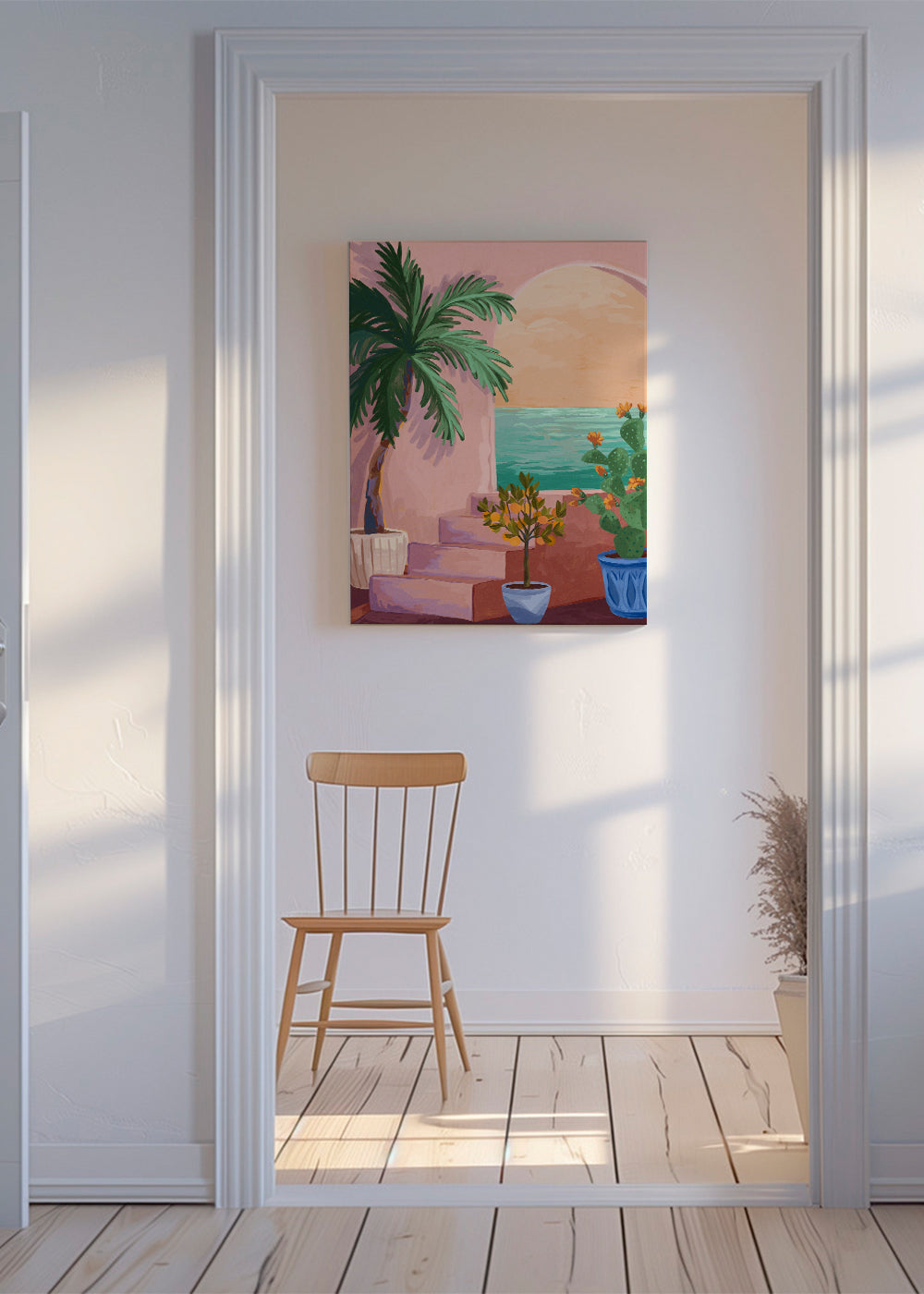 Botanische scène met palm en cactus