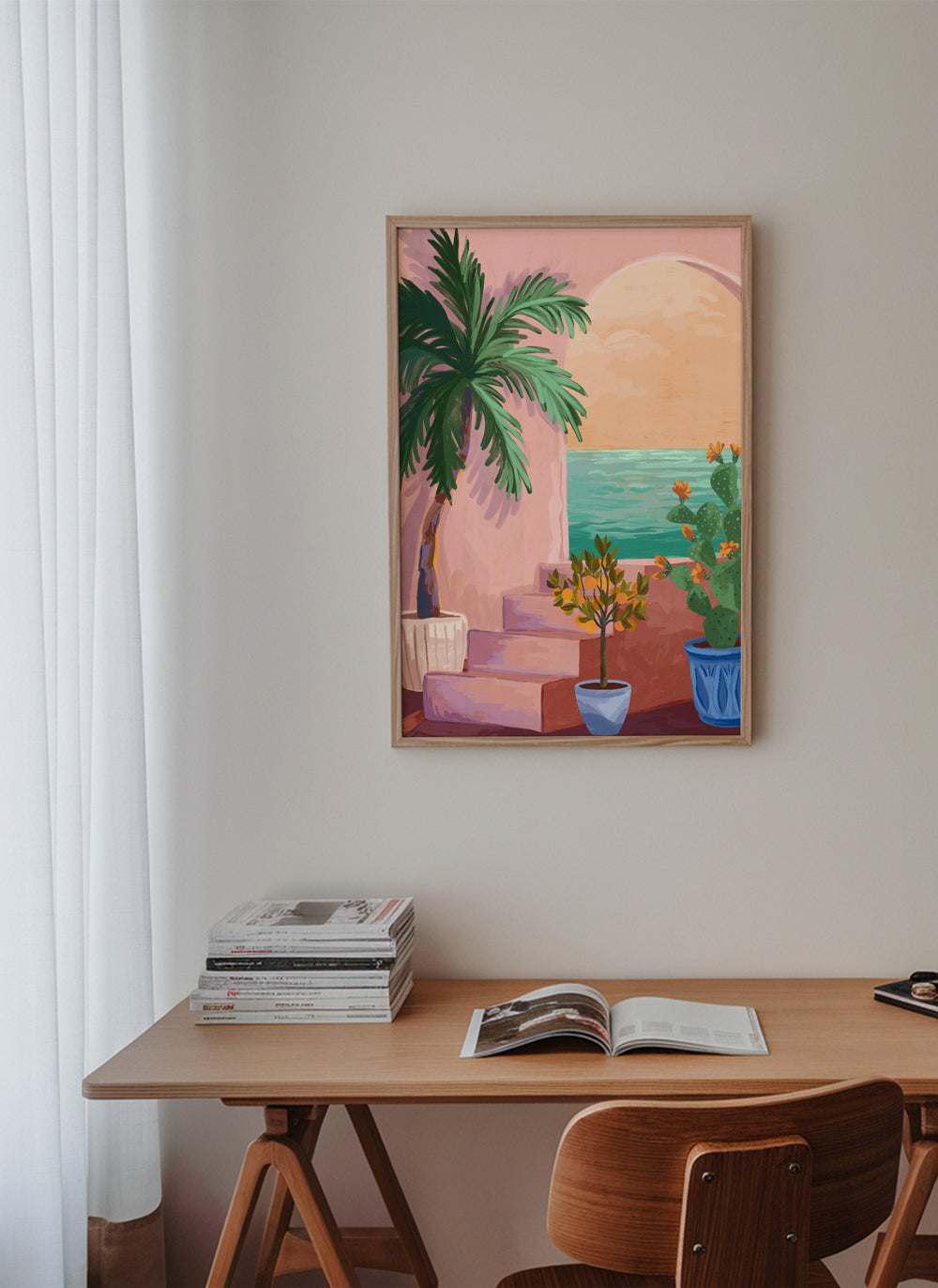 Botanische scène met palm en cactus