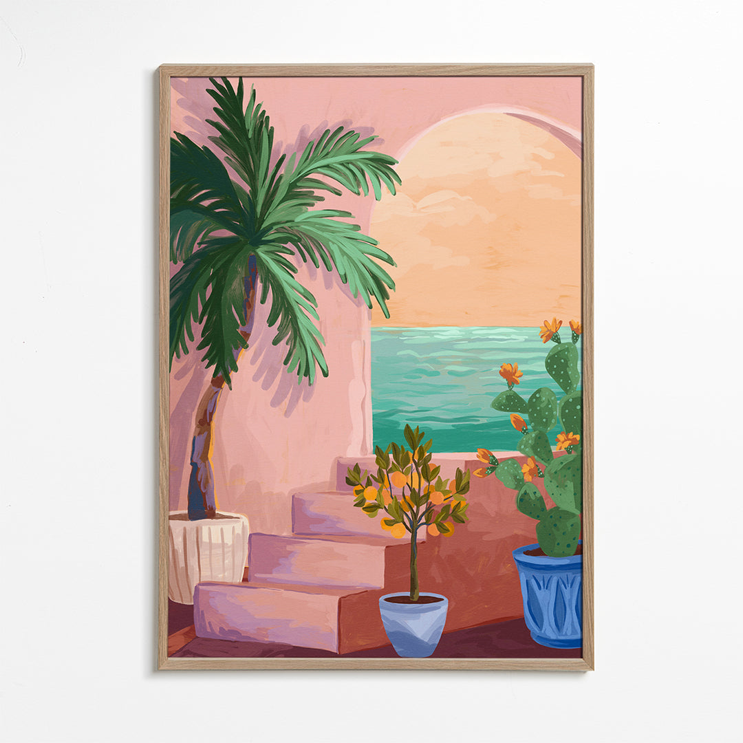 Botanische scène met palm en cactus