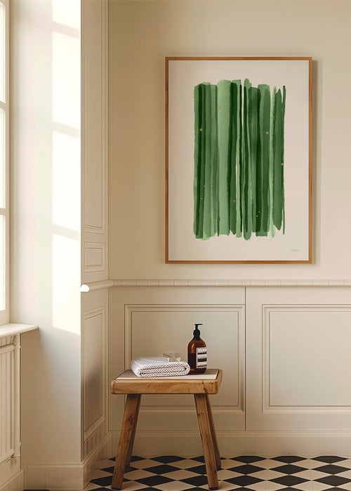 Botanische poster met verticale groene penseelstreken