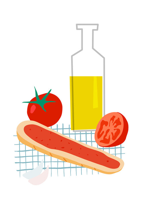 Keuken kunst met brood en tomaat illustratie