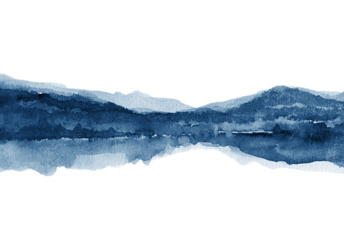 Landschapsaquarel blauw met reflectie