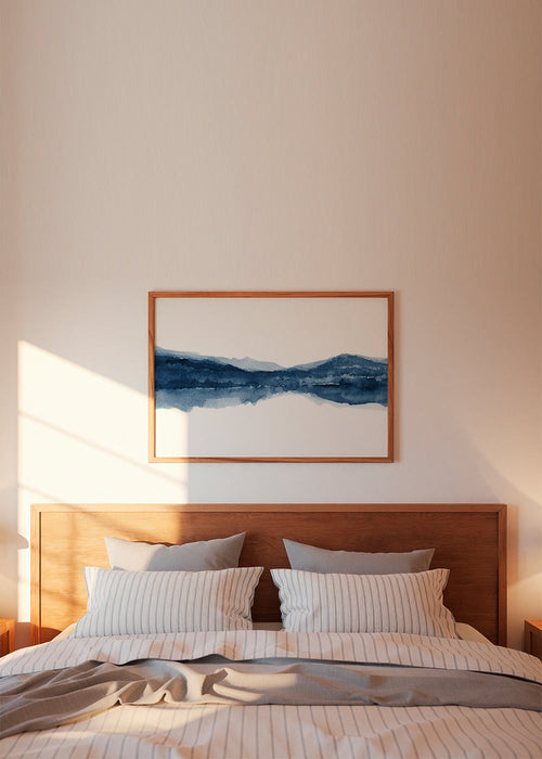Landschapsaquarel blauw met reflectie