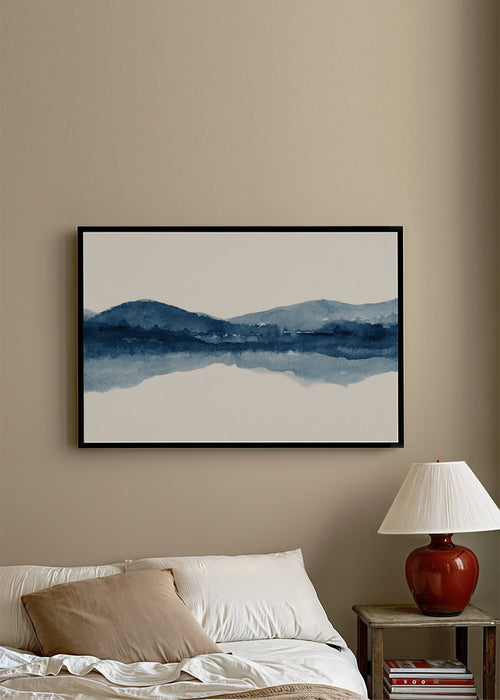 Aquarel berglandschap met spiegelend meer
