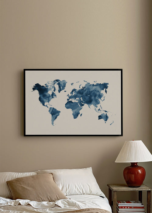 Keuken kunst: wereldkaart indigo